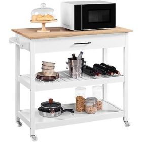 White Kitchen Island Cart with Drawer Storage Shelves and Locking Casters White Kitchen Island Cart with Drawer Storage Shelves and Locking Casters